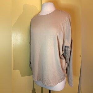 Von Bon Beige Long Sleeve Top. Modal softness. Beaded accent Drop Shoulder